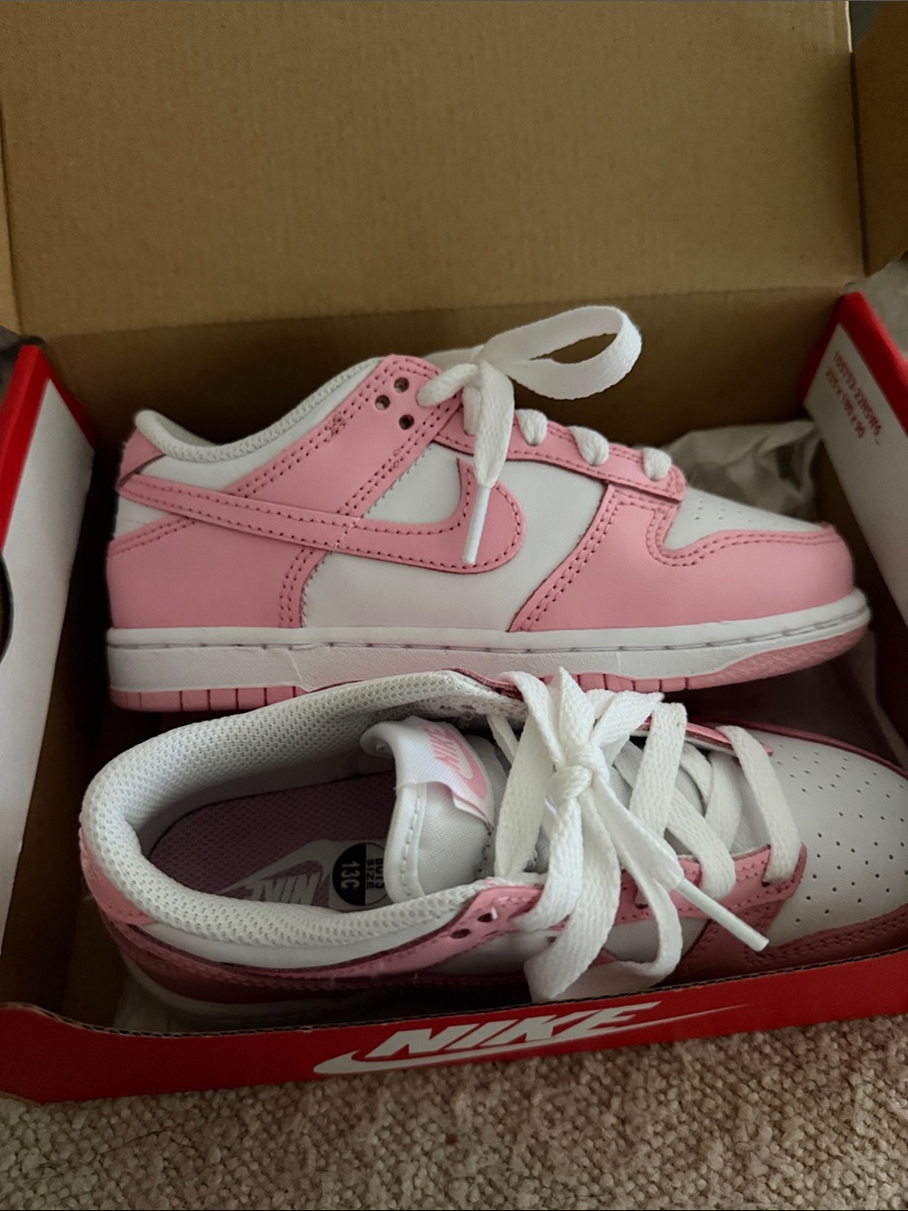 Brand New Nike Kids Pink and White Low-Top Sneakers